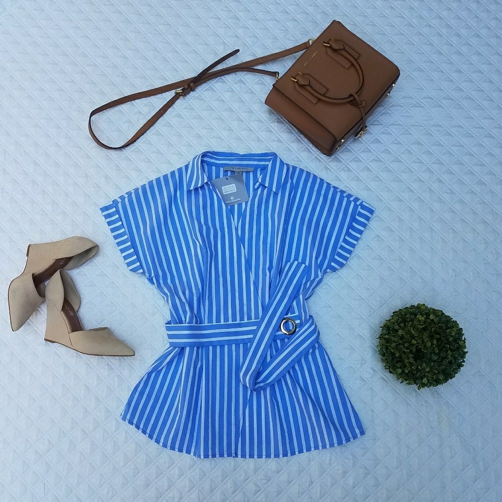 Marc New York Tie Waist Wrap Blouse Shirt